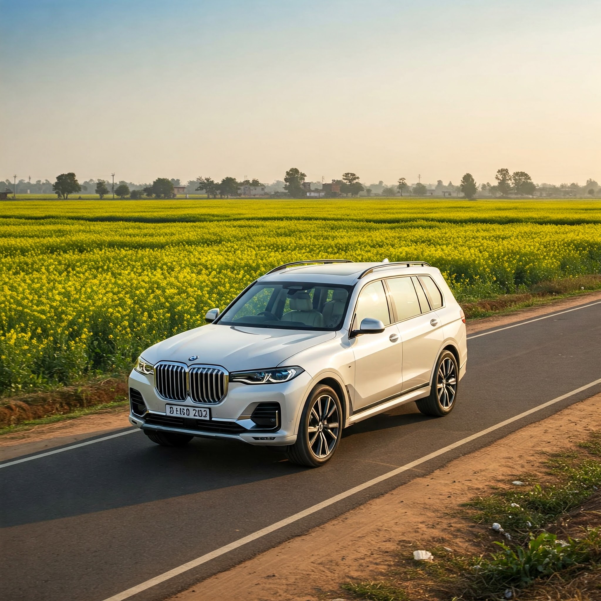 An image of a BMW X5 on the an indian road during a Luxury Car Rental India.
