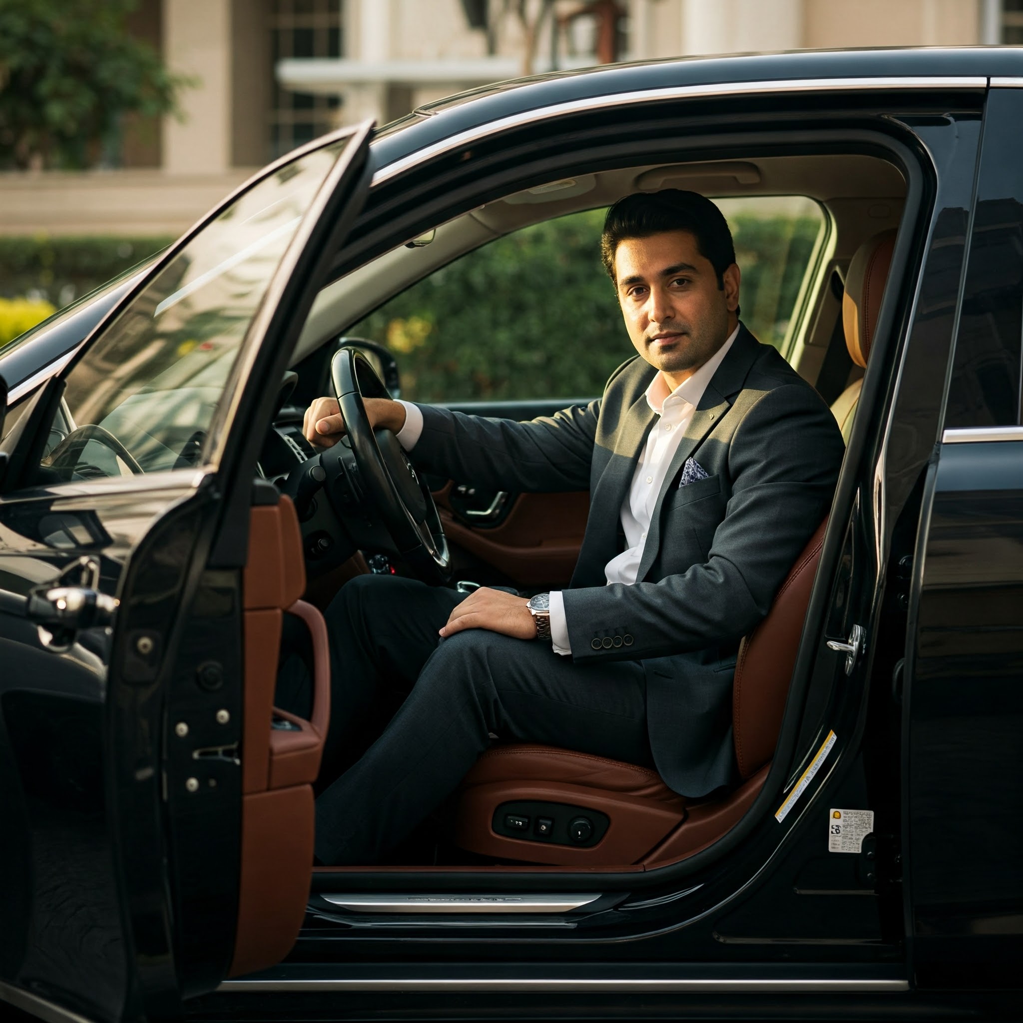 A Komyut Chauffeur during a luxury airport transfer India